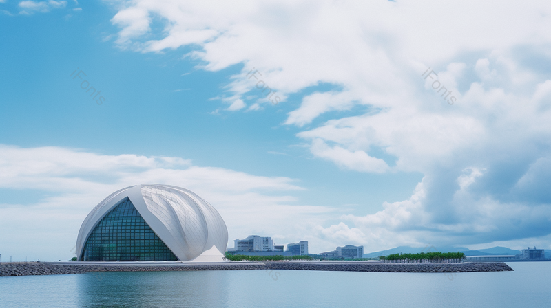 蓝天白云下的珠海大剧院珠海大贝壳度假旅游风景摄影图,高清,摄影图,摄影图片,图片大全,摄影图免费下载